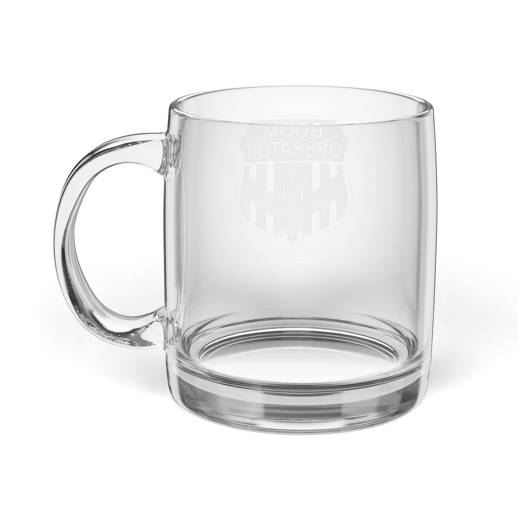 Boom Operator Engraved Glass Coffee Mug — 12.25 oz Clear Glass Mug